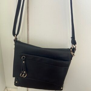 Black Vegan Leather Messenger Crossbody Bag